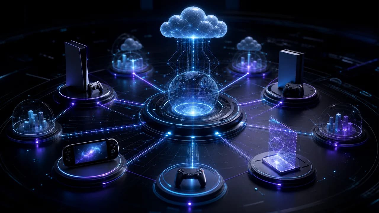 Abstract cross-platform gaming network with cloud and device nodes